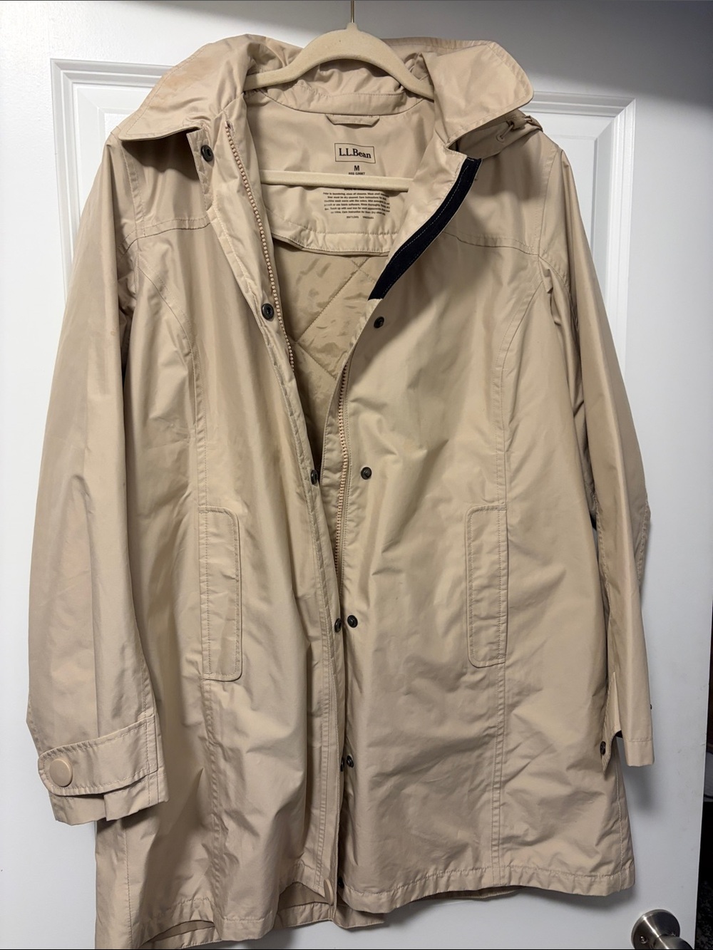 L.L. Bean Men’s Light Beige Hooded Raincoat